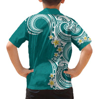 Aloha Polynesian Plumeria Flower Family Matching Short Sleeve Bodycon Dress and Hawaiian Shirt Teal Color LT03 - Polynesian Pride