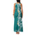 Aloha Polynesian Plumeria Flower Family Matching Tank Maxi Dress and Hawaiian Shirt Teal Color