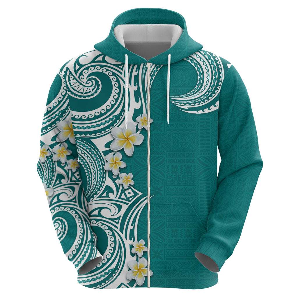 Aloha Polynesian Plumeria Flower Hoodie Teal Color