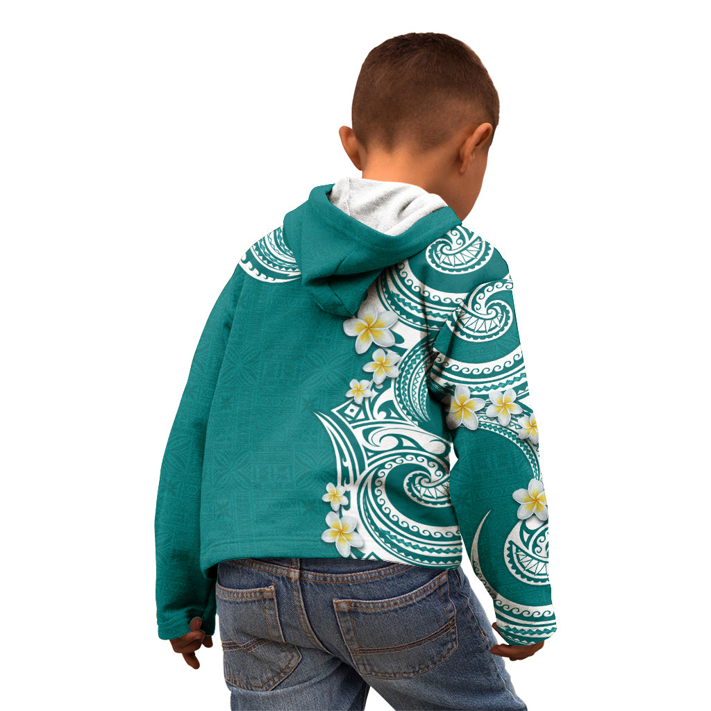 Aloha Polynesian Plumeria Flower Kid Hoodie Teal Color