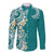 Aloha Polynesian Plumeria Flower Long Sleeve Button Shirt Teal Color