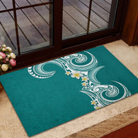Aloha Polynesian Plumeria Flower Rubber Doormat Teal Color