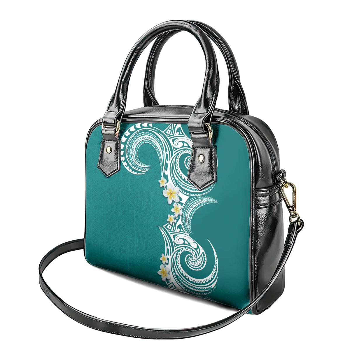 Aloha Polynesian Plumeria Flower Shoulder Handbag Teal Color