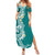 Aloha Polynesian Plumeria Flower Summer Maxi Dress Teal Color