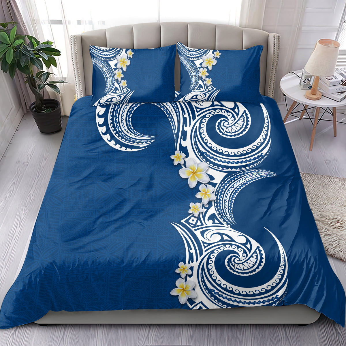Aloha Polynesian Plumeria Flower Bedding Set Blue Color