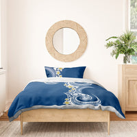 Aloha Polynesian Plumeria Flower Bedding Set Blue Color