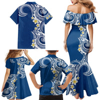Aloha Polynesian Plumeria Flower Family Matching Mermaid Dress and Hawaiian Shirt Blue Color LT03 - Polynesian Pride
