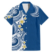 Aloha Polynesian Plumeria Flower Family Matching Mermaid Dress and Hawaiian Shirt Blue Color LT03 Dad's Shirt - Short Sleeve Blue - Polynesian Pride