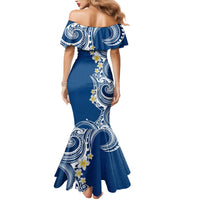 Aloha Polynesian Plumeria Flower Family Matching Mermaid Dress and Hawaiian Shirt Blue Color LT03 - Polynesian Pride