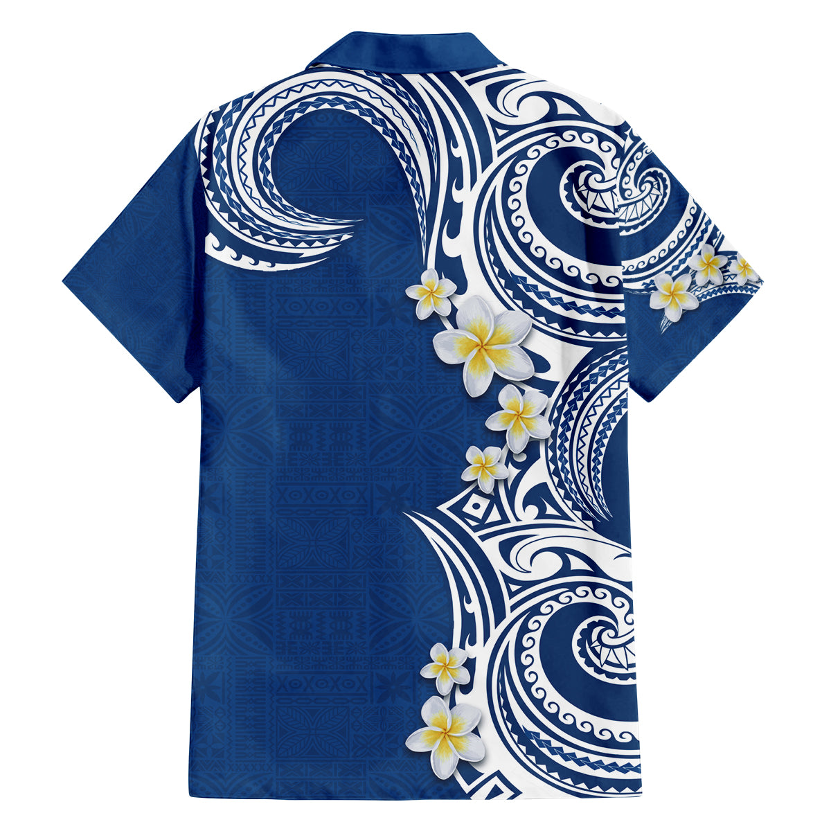Aloha Polynesian Plumeria Flower Family Matching Off The Shoulder Long Sleeve Dress and Hawaiian Shirt Blue Color