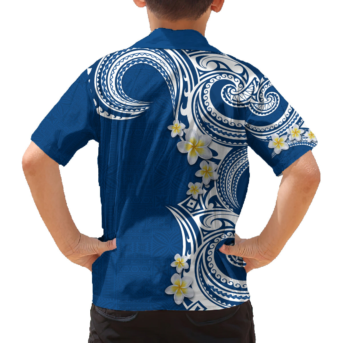 Aloha Polynesian Plumeria Flower Family Matching Puletasi and Hawaiian Shirt Blue Color LT03 - Polynesian Pride
