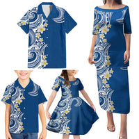 Aloha Polynesian Plumeria Flower Family Matching Puletasi and Hawaiian Shirt Blue Color LT03 - Polynesian Pride