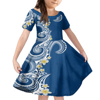Aloha Polynesian Plumeria Flower Family Matching Short Sleeve Bodycon Dress and Hawaiian Shirt Blue Color LT03 Daughter's Dress Blue - Polynesian Pride