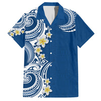 Aloha Polynesian Plumeria Flower Family Matching Short Sleeve Bodycon Dress and Hawaiian Shirt Blue Color LT03 Dad's Shirt - Short Sleeve Blue - Polynesian Pride