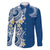 Aloha Polynesian Plumeria Flower Family Matching Tank Maxi Dress and Hawaiian Shirt Blue Color