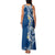 Aloha Polynesian Plumeria Flower Family Matching Tank Maxi Dress and Hawaiian Shirt Blue Color