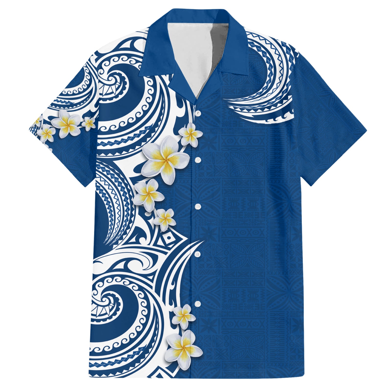 Aloha Polynesian Plumeria Flower Hawaiian Shirt Blue Color