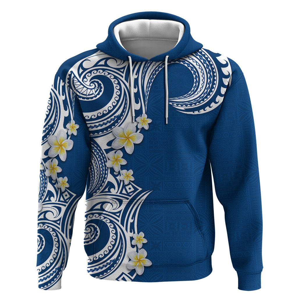 Aloha Polynesian Plumeria Flower Hoodie Blue Color