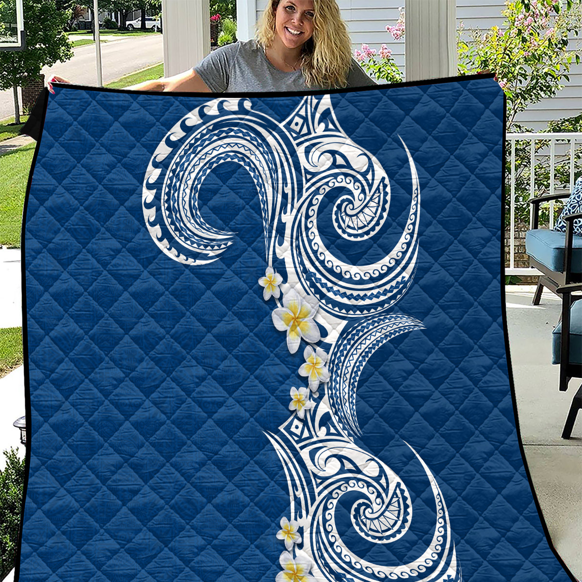 Aloha Polynesian Plumeria Flower Quilt Blue Color LT03 Blue - Polynesian Pride
