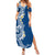 Aloha Polynesian Plumeria Flower Summer Maxi Dress Blue Color