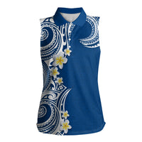 Aloha Polynesian Plumeria Flower Women Sleeveless Polo Shirt Blue Color
