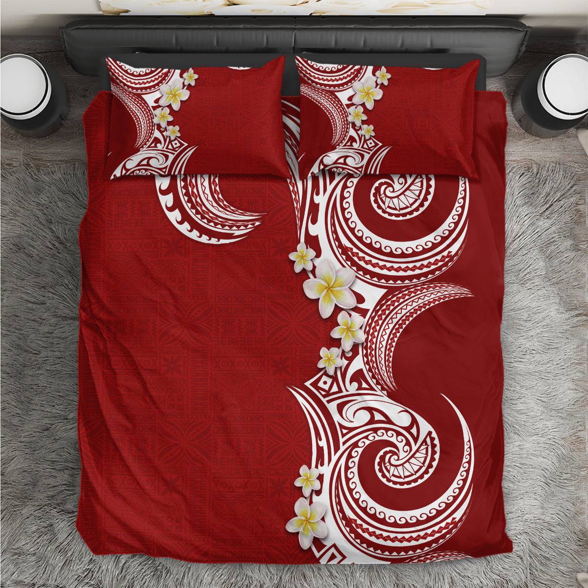 Aloha Polynesian Plumeria Flower Bedding Set Red Color