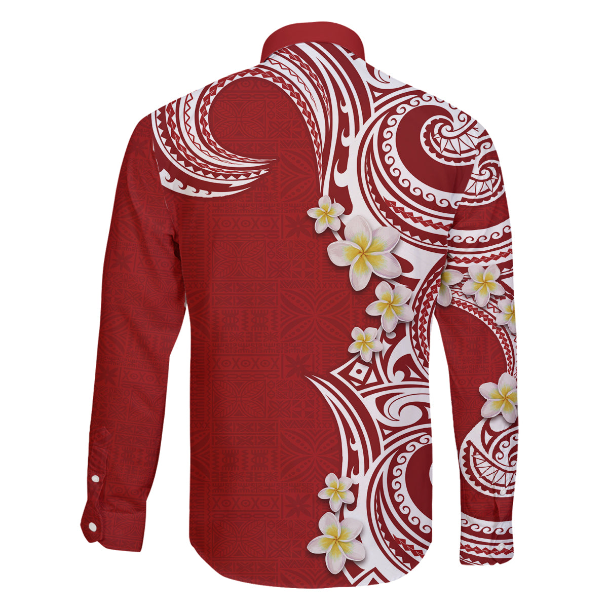 Aloha Polynesian Plumeria Flower Family Matching Long Sleeve Bodycon Dress and Hawaiian Shirt Red Color LT03 - Polynesian Pride
