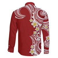 Aloha Polynesian Plumeria Flower Family Matching Long Sleeve Bodycon Dress and Hawaiian Shirt Red Color LT03 - Polynesian Pride