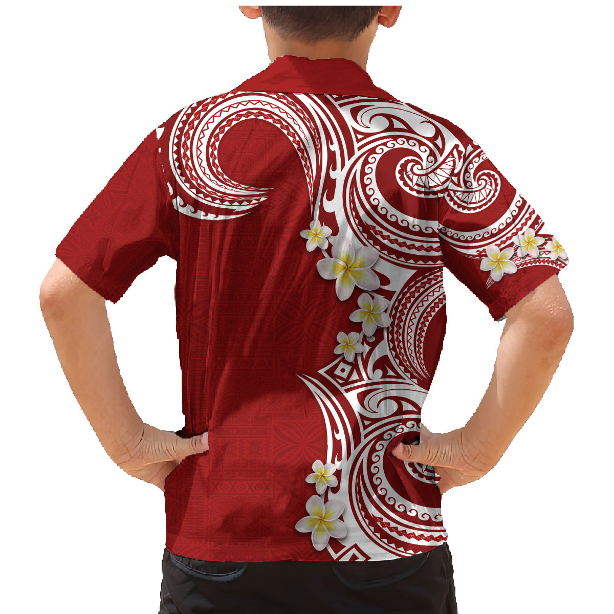 Aloha Polynesian Plumeria Flower Family Matching Mermaid Dress and Hawaiian Shirt Red Color LT03 - Polynesian Pride