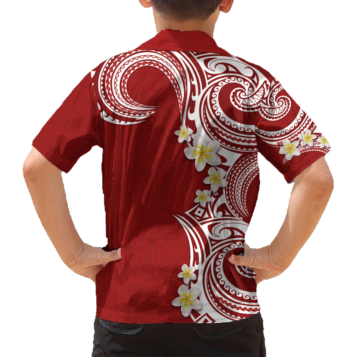 Aloha Polynesian Plumeria Flower Family Matching Short Sleeve Bodycon Dress and Hawaiian Shirt Red Color LT03 - Polynesian Pride