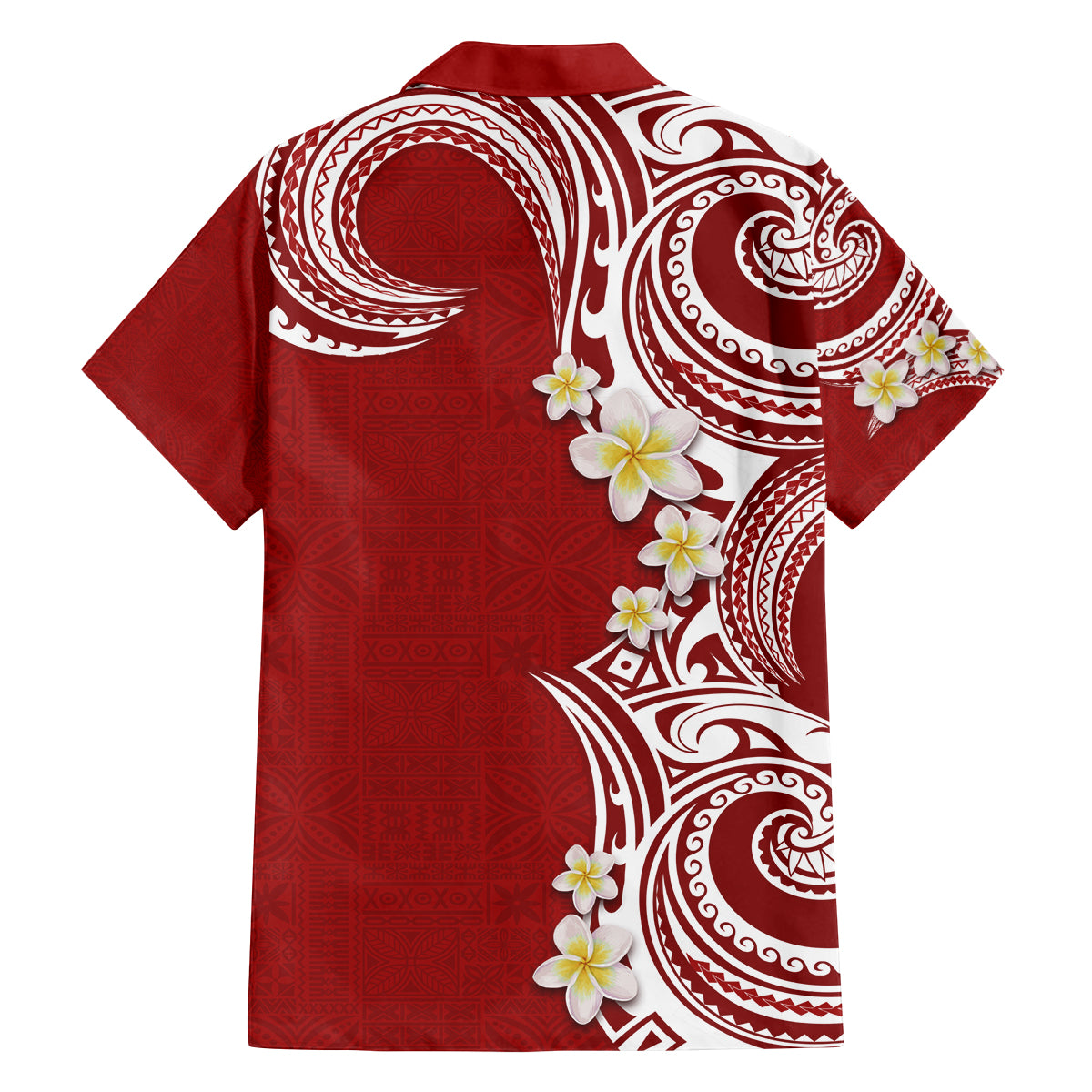 Aloha Polynesian Plumeria Flower Family Matching Summer Maxi Dress and Hawaiian Shirt Red Color