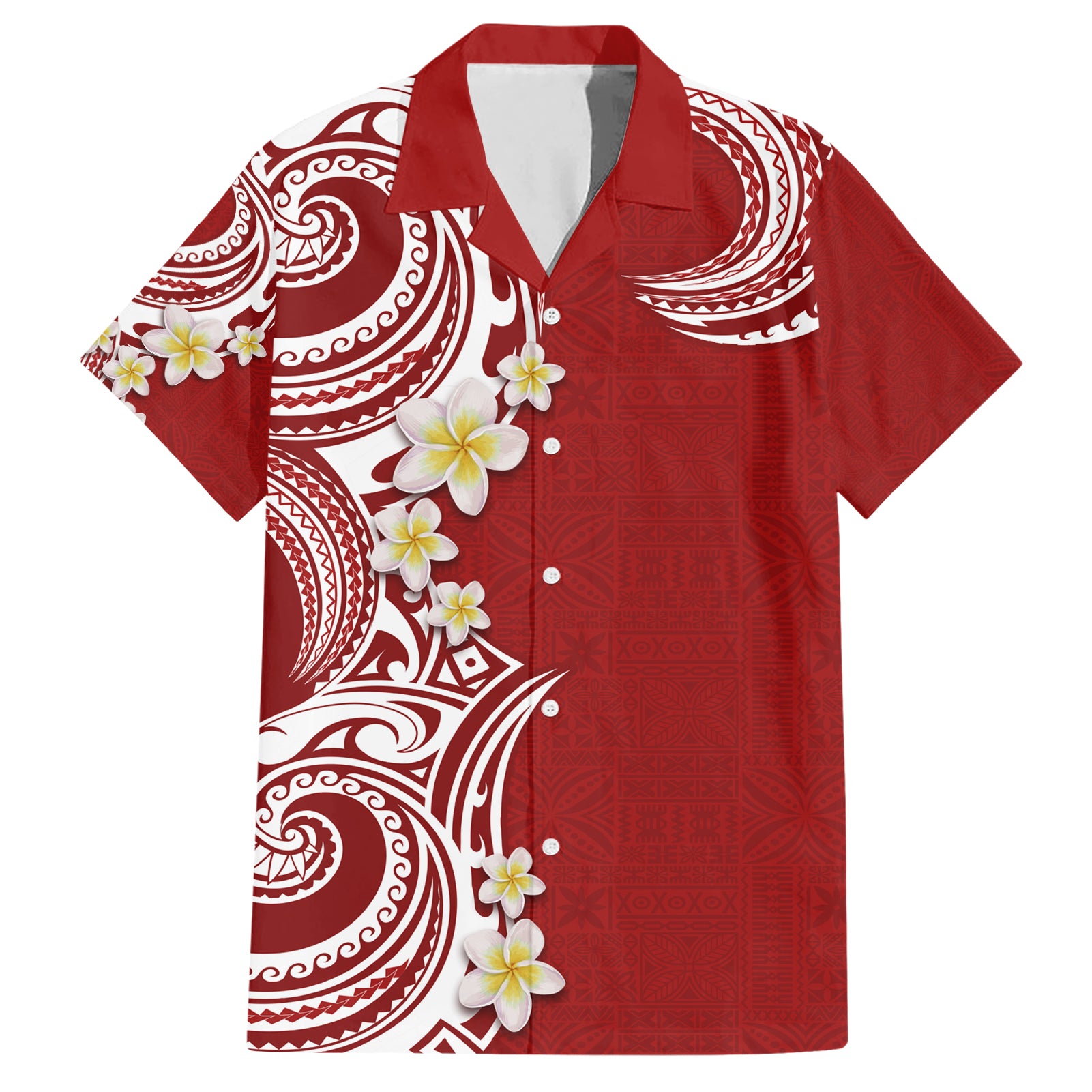 Aloha Polynesian Plumeria Flower Hawaiian Shirt Red Color