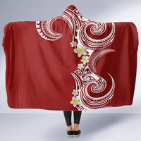 Aloha Polynesian Plumeria Flower Hooded Blanket Red Color