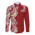 Aloha Polynesian Plumeria Flower Long Sleeve Button Shirt Red Color
