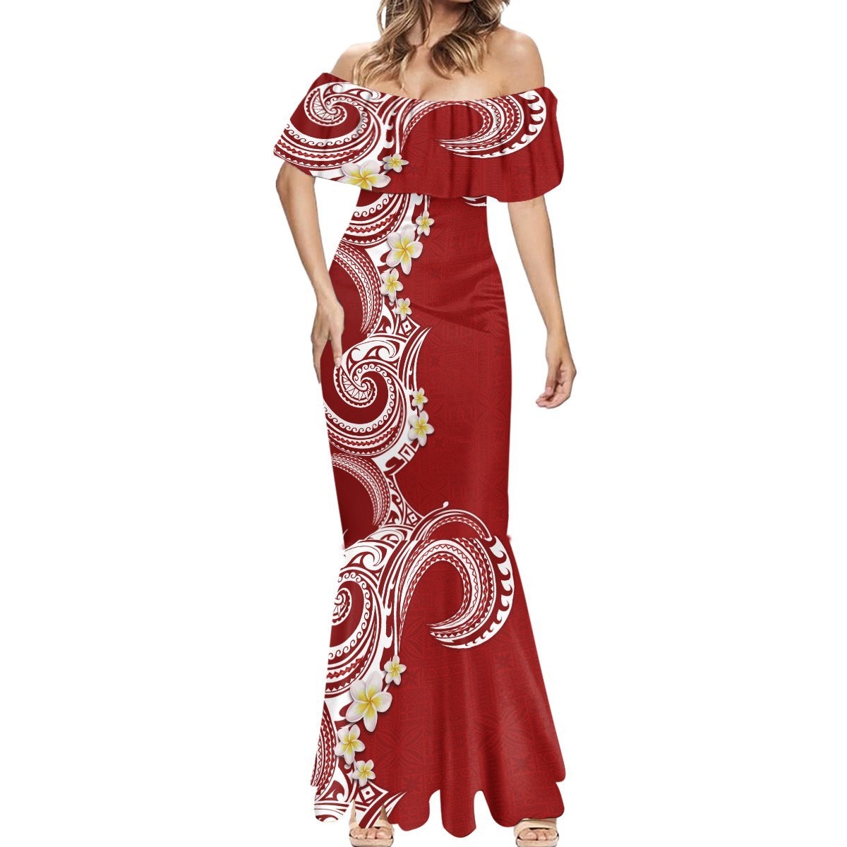 Aloha Polynesian Plumeria Flower Mermaid Dress Red Color LT03 - Polynesian Pride