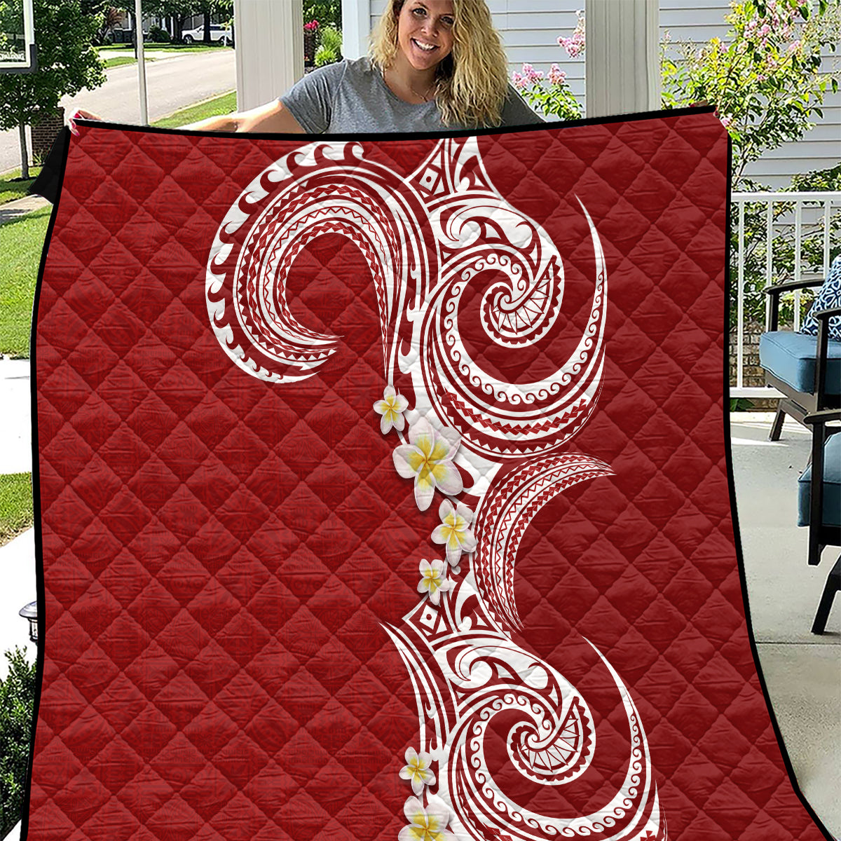 Aloha Polynesian Plumeria Flower Quilt Red Color LT03 Red - Polynesian Pride