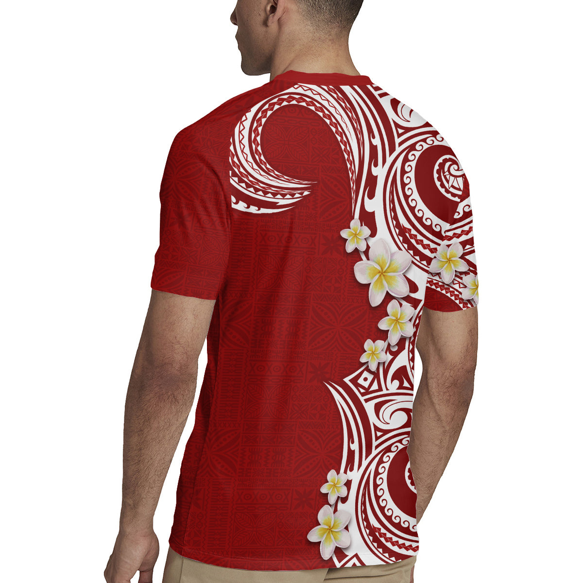 Aloha Polynesian Plumeria Flower Rugby Jersey Red Color