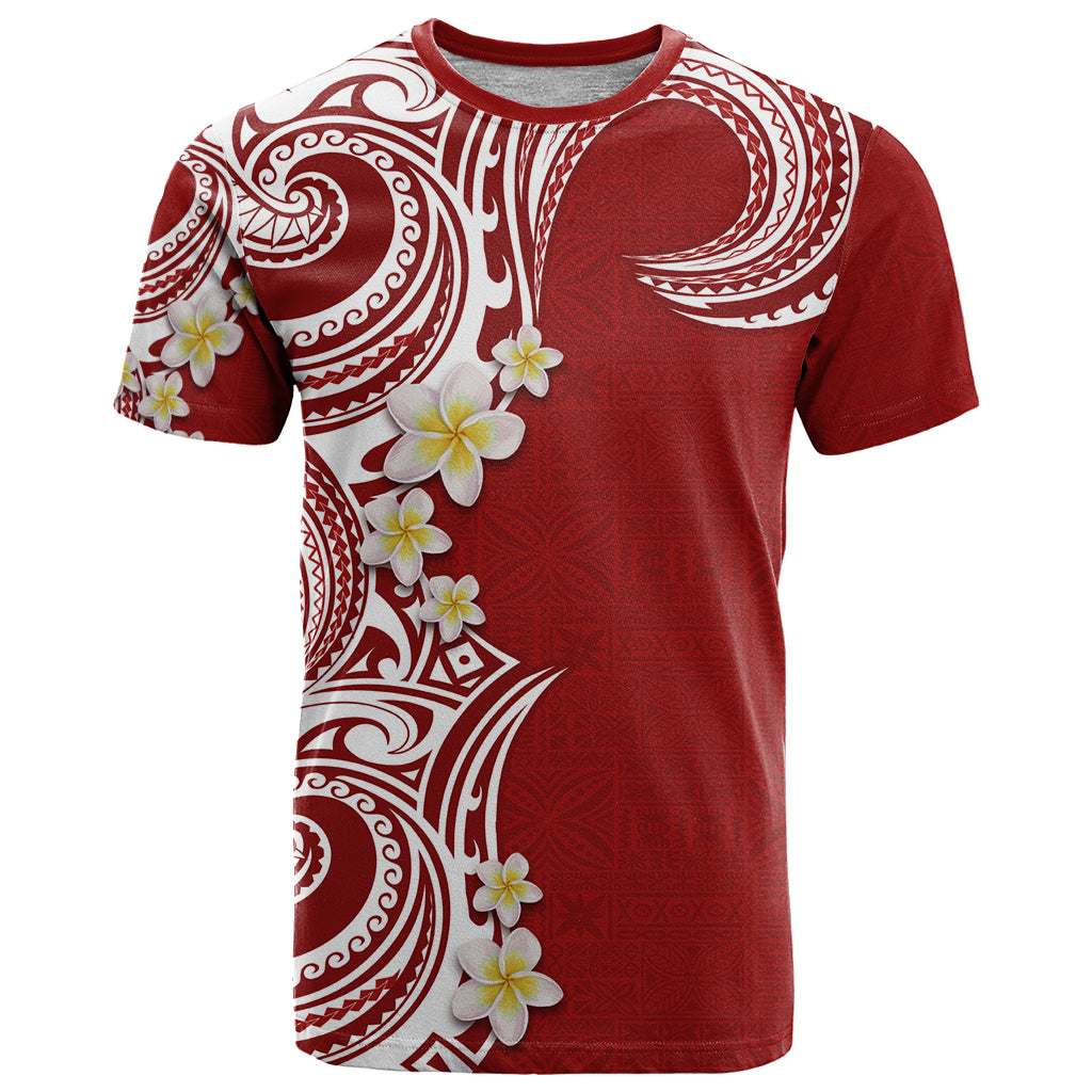 Aloha Polynesian Plumeria Flower T Shirt Red Color