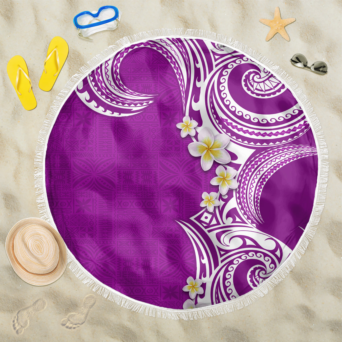 Aloha Polynesian Plumeria Flower Beach Blanket Purple Color