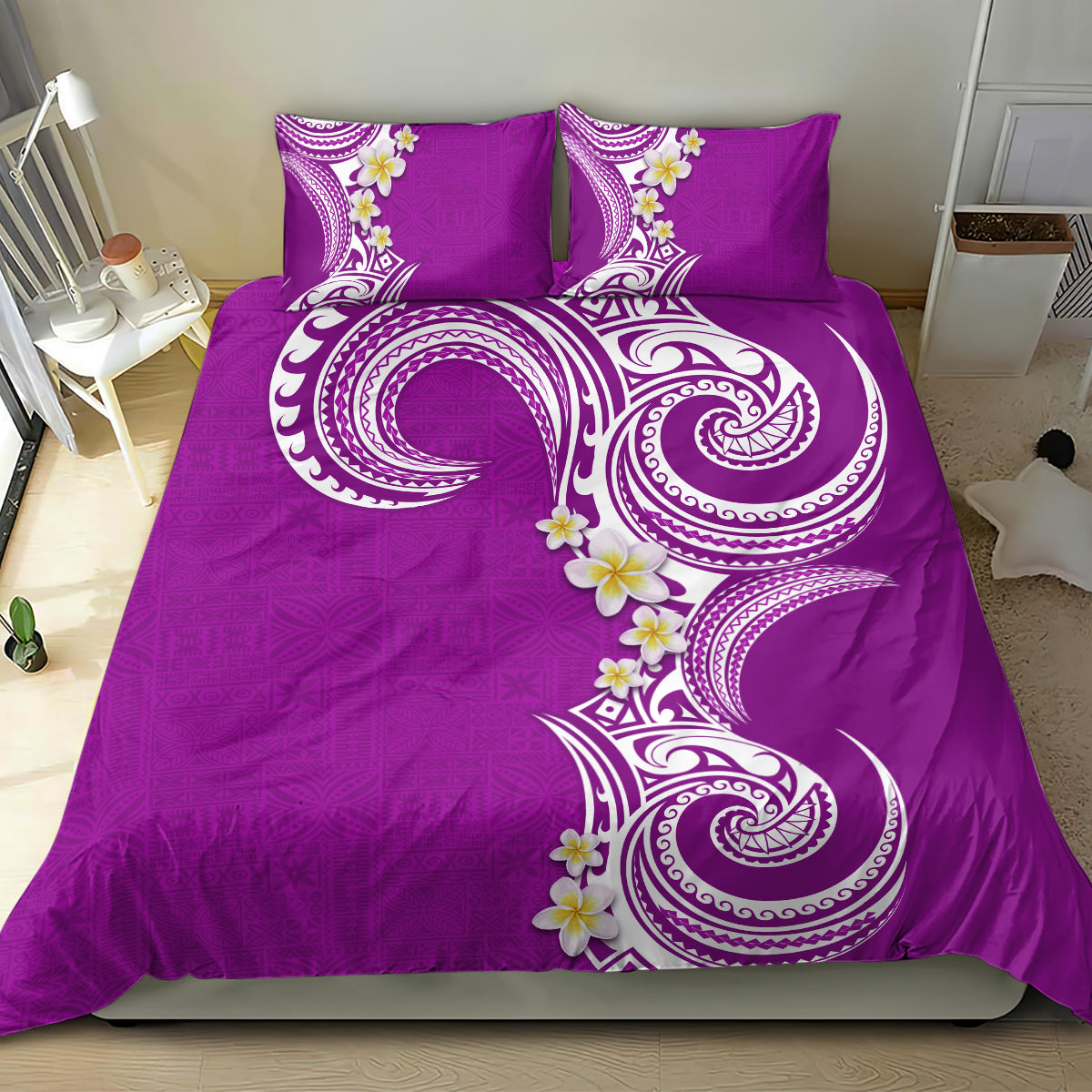 Aloha Polynesian Plumeria Flower Bedding Set Purple Color