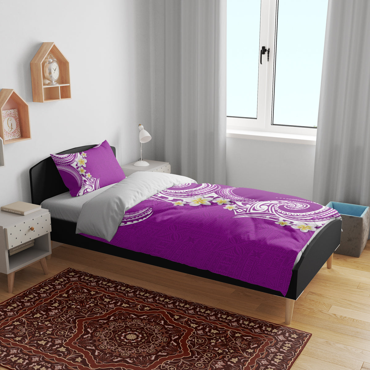 Aloha Polynesian Plumeria Flower Bedding Set Purple Color