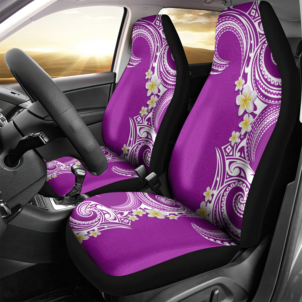 Aloha Polynesian Plumeria Flower Car Seat Cover Purple Color