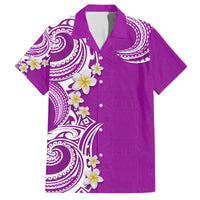 Aloha Polynesian Plumeria Flower Family Matching Long Sleeve Bodycon Dress and Hawaiian Shirt Purple Color LT03 Dad's Shirt - Short Sleeve Purple - Polynesian Pride