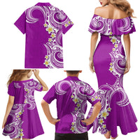 Aloha Polynesian Plumeria Flower Family Matching Mermaid Dress and Hawaiian Shirt Purple Color LT03 - Polynesian Pride