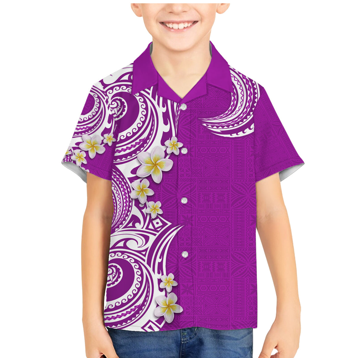 Aloha Polynesian Plumeria Flower Family Matching Mermaid Dress and Hawaiian Shirt Purple Color LT03 Son's Shirt Purple - Polynesian Pride