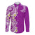Aloha Polynesian Plumeria Flower Long Sleeve Button Shirt Purple Color