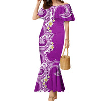 Aloha Polynesian Plumeria Flower Mermaid Dress Purple Color