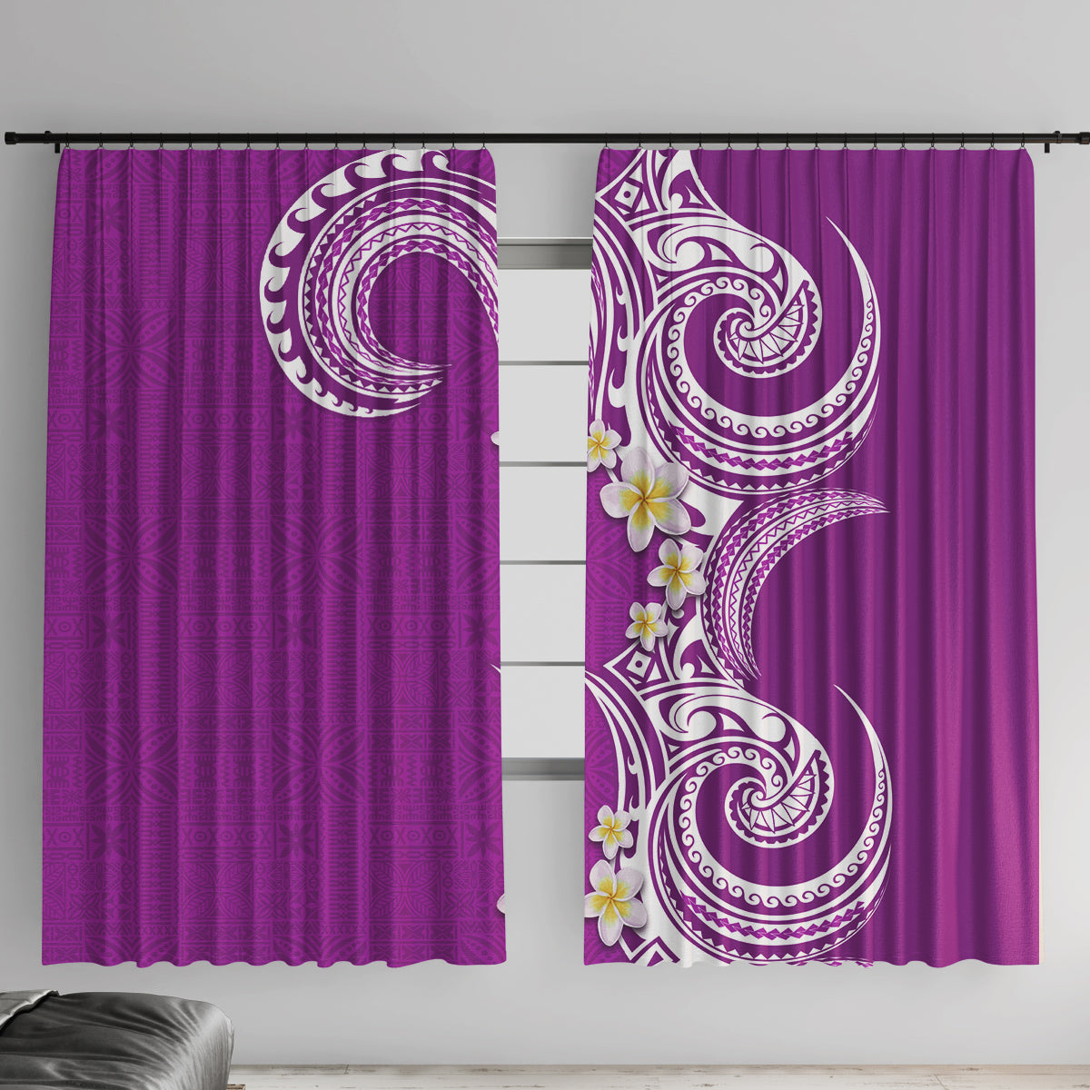 Aloha Polynesian Plumeria Flower Window Curtain Purple Color