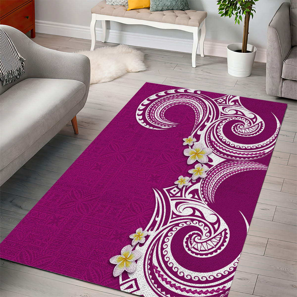 Aloha Polynesian Plumeria Flower Area Rug Pink Color