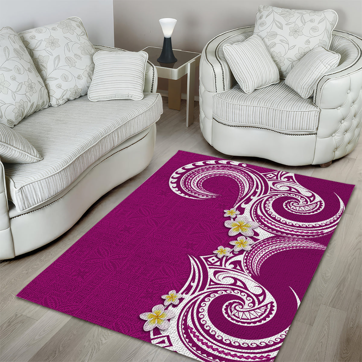Aloha Polynesian Plumeria Flower Area Rug Pink Color
